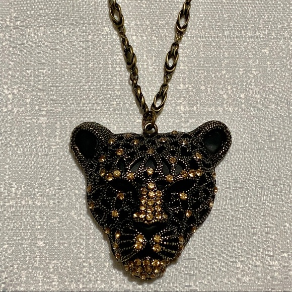 Rhinestone Encrusted Leopard Necklace - Picture 3 of 7